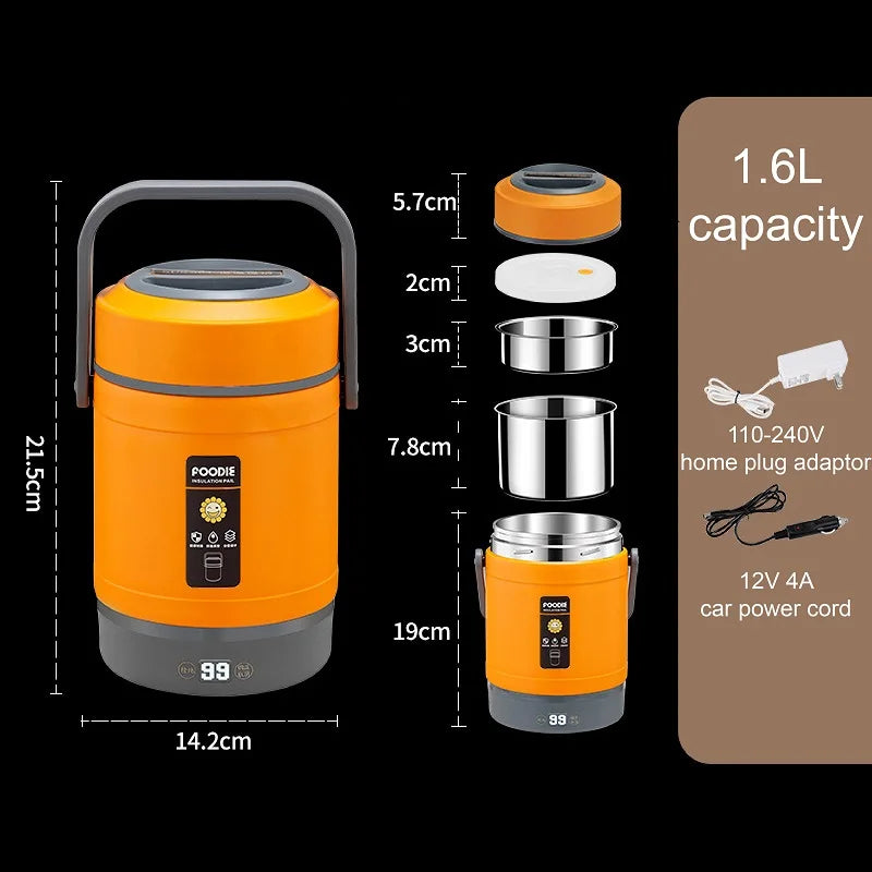 100-240V Electric Lunch Box 12V Car Rice Cooker Portable 304 Stainless Steel Double Layer Linner Thermal Insulation Lunch Box