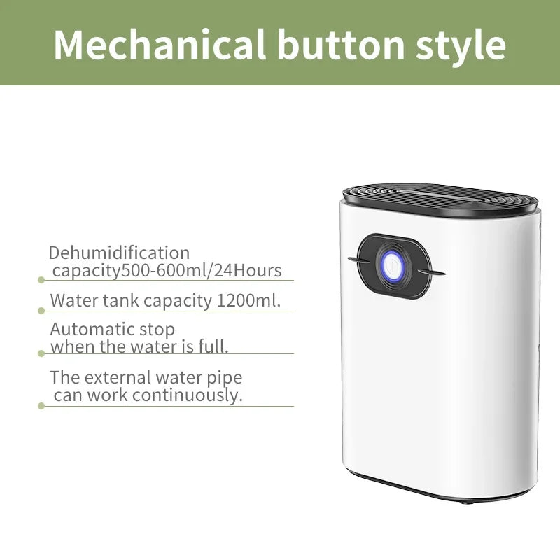 1200ML Household Dehumidifier Electronic Air Drying Machine Moisture-Proof for 21-30㎡ Area 100-240V with Low Noise ≤50dB