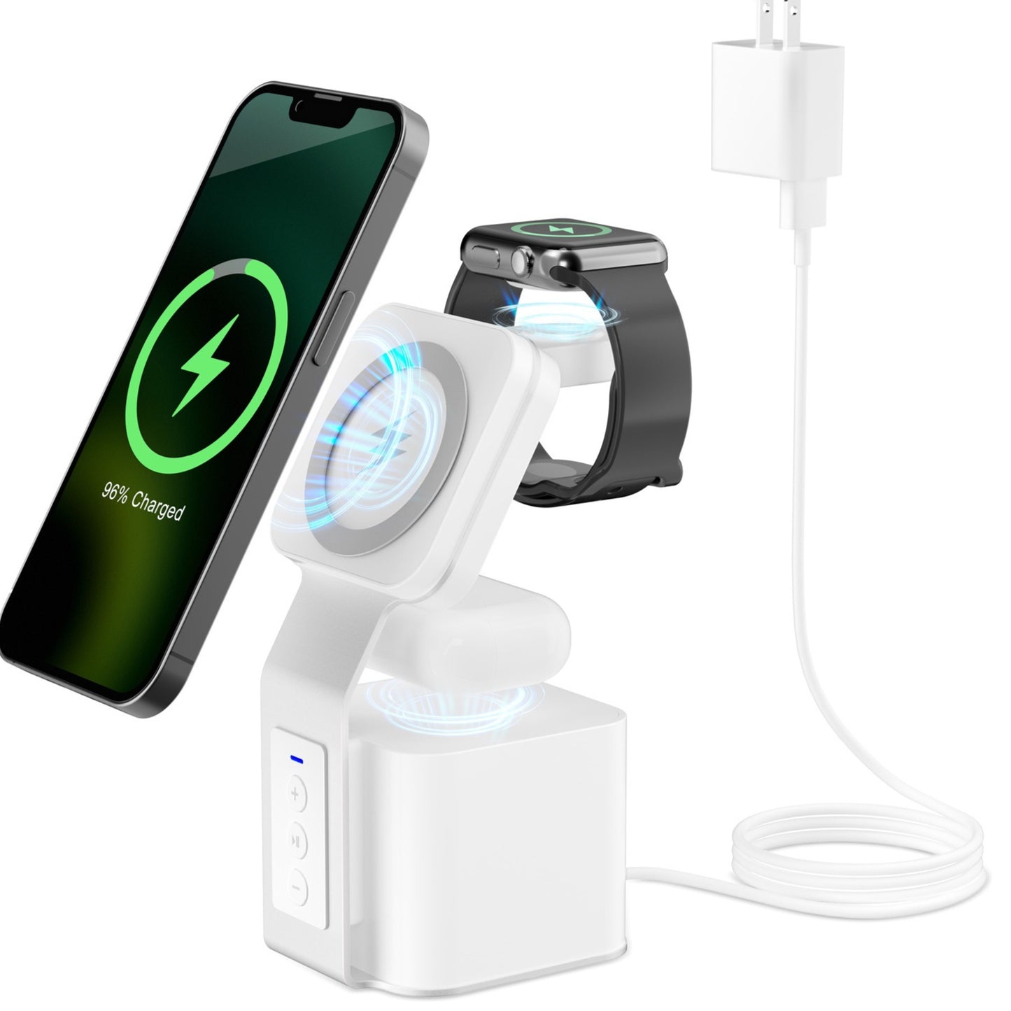 3-in-1 Bluetooth Speaker With Phone, Earphones, And Watchwireless Charger