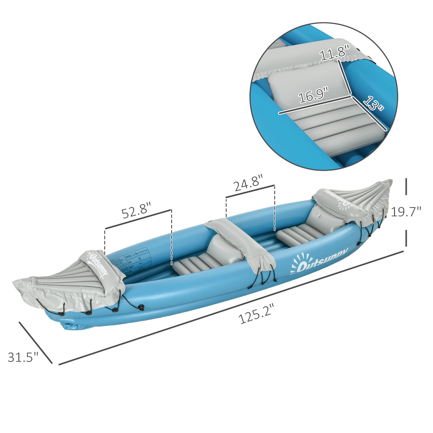 K2 Kayak, 2 Person Inflatable Kayak, Includes Paddles, Aluminum Oars, Repair Kit, Portable Tandem Blow Up Boat, Blue