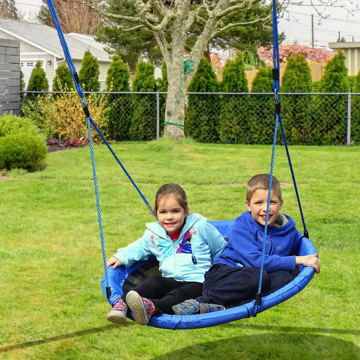 HOMCOM large children's removable garden nest swing Ø 100x180 cm blue