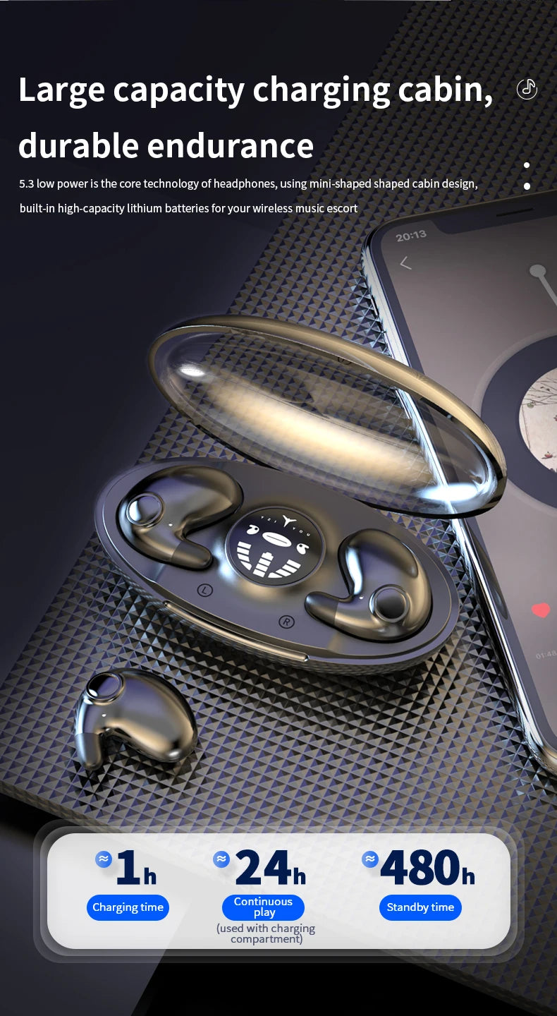 Sleep Invisible Stereo Headset IPX5 Waterproof Wireless Bluetooth Earphone Earbuds