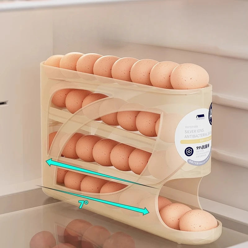 4Tiers Automatic Egg Roller Storage Holder Plastic Space Saving Egg Dispenser for Kitchen Organization