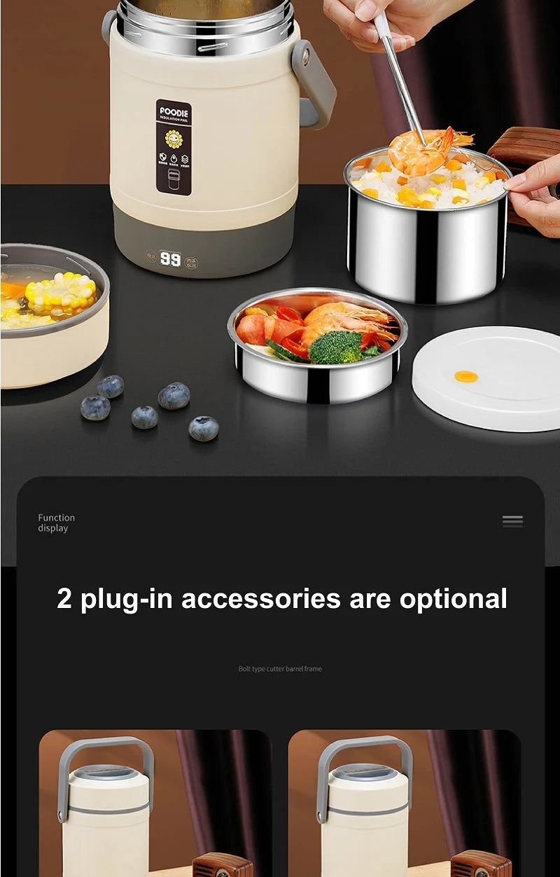 100-240V Electric Lunch Box 12V Car Rice Cooker Portable 304 Stainless Steel Double Layer Linner Thermal Insulation Lunch Box