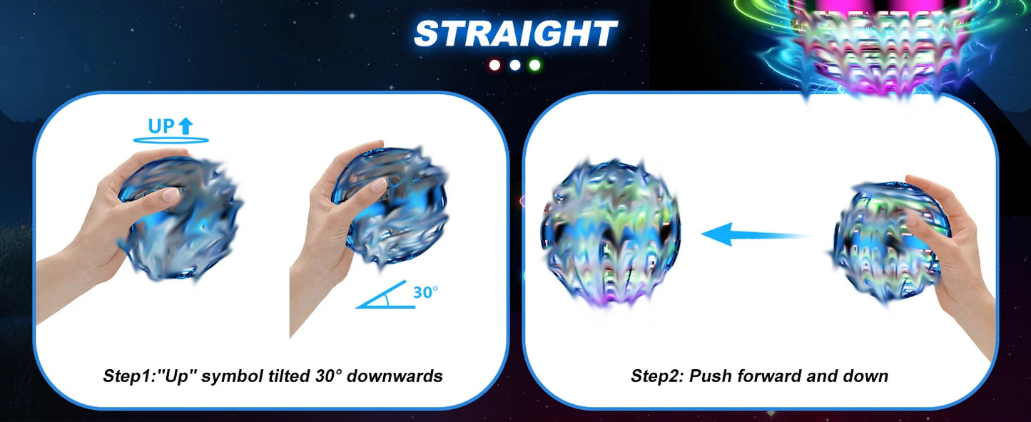 AI Flying Orb Ball Galaxy Cosmic Globe Hand Drone Boomerang Fidget Spinning Toy 9.5cm Diameter Plastic Juggling Ball for Ages 14+