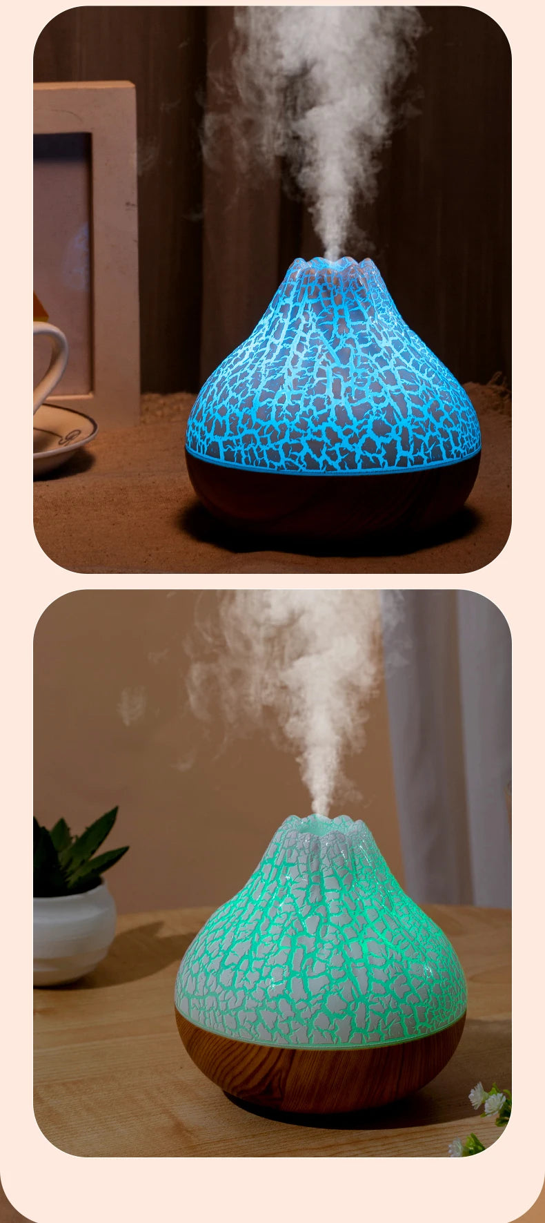 300ml Volcano USB Humidifier Desktop Air Mist Diffuser with 7-Color Night Light Ultrasonic Water Purifier Freshener with Quiet Operation