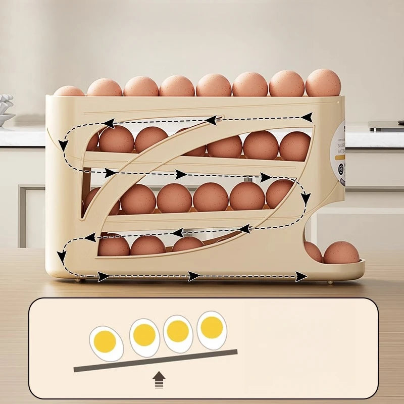 4Tiers Automatic Egg Roller Storage Holder Plastic Space Saving Egg Dispenser for Kitchen Organization