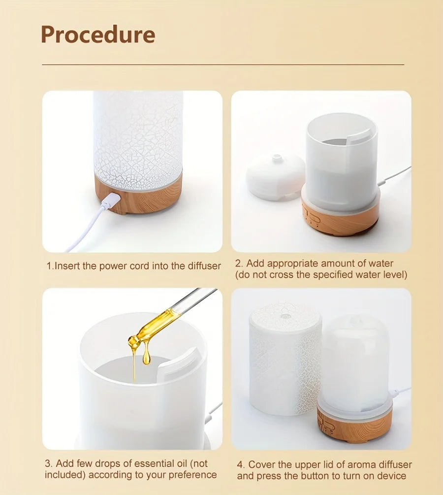 150ml Crack Design Essential Oil Diffuser with 7 Color LED USB Ultrasonic Air Humidifier for Living Room Office
