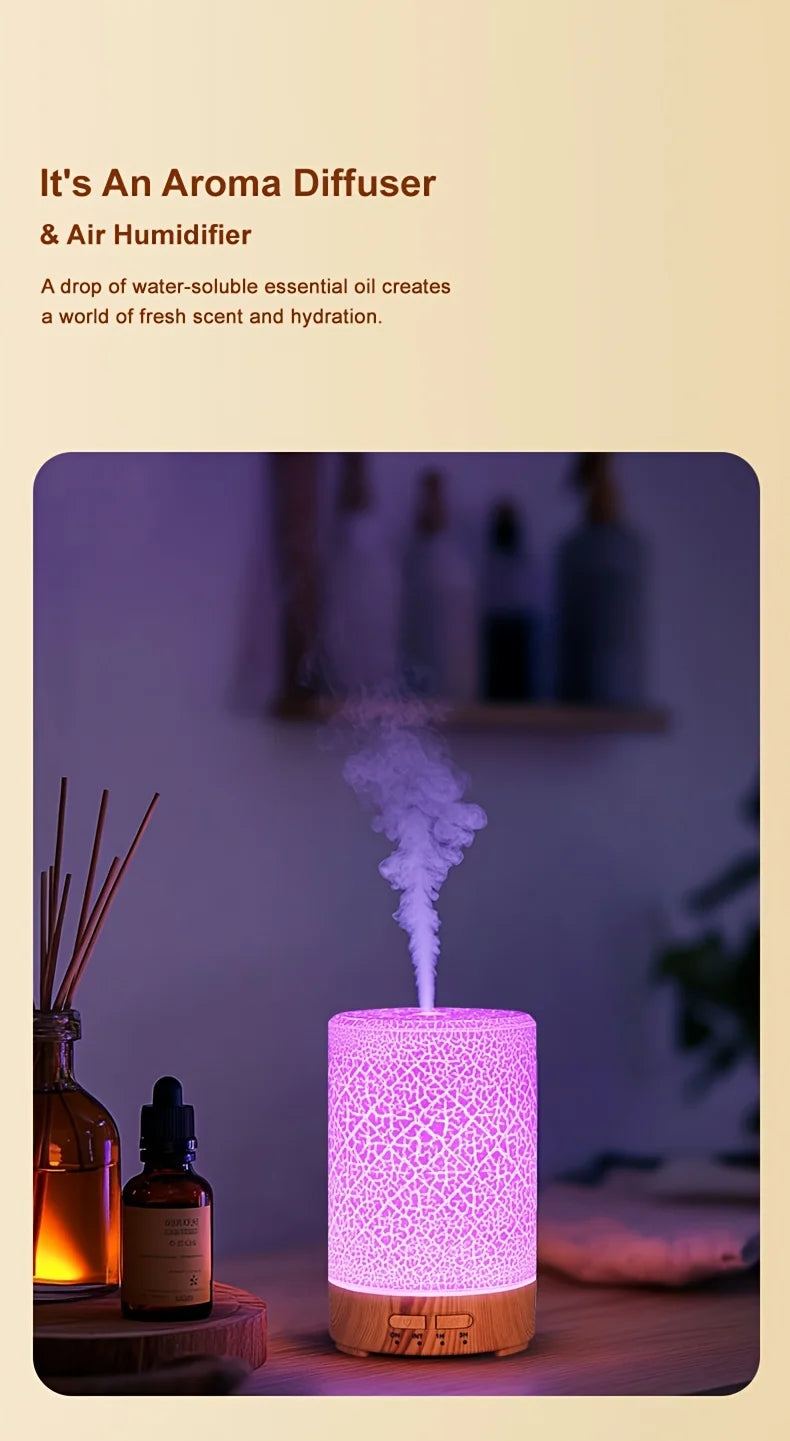 150ml Crack Design Essential Oil Diffuser with 7 Color LED USB Ultrasonic Air Humidifier for Living Room Office