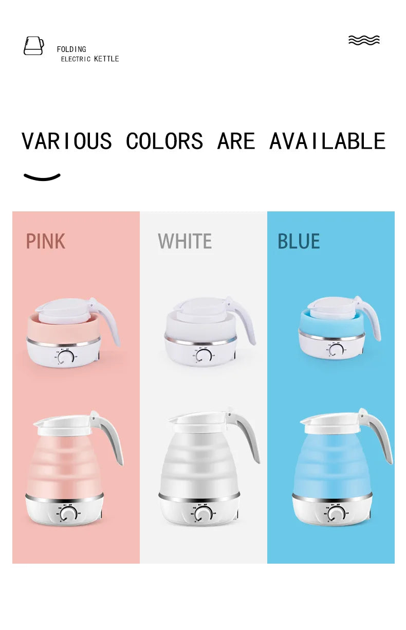 Mini Portable Fold Electric Kettle Thermostat Silicone Stainless Steel