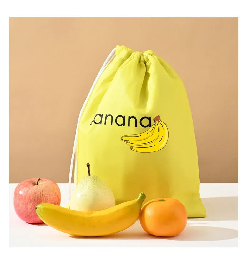 Insulated Fresh-Keeper Bag Reusable Drawstring Closure Storage Organizer for Bananas Lettuce & Vegetables Plant Fiber