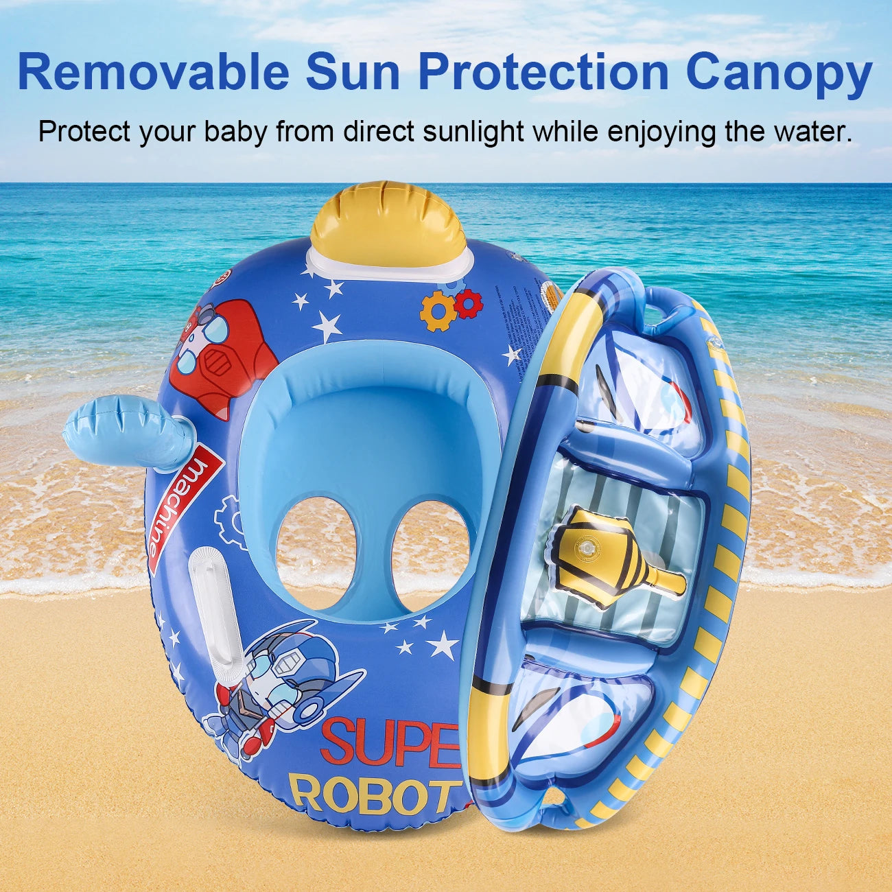 1PC Swim Rings With Sunshades And Safety Seats, Offering Sun Protection, Ideal For Summer, The Seaside And Lakes