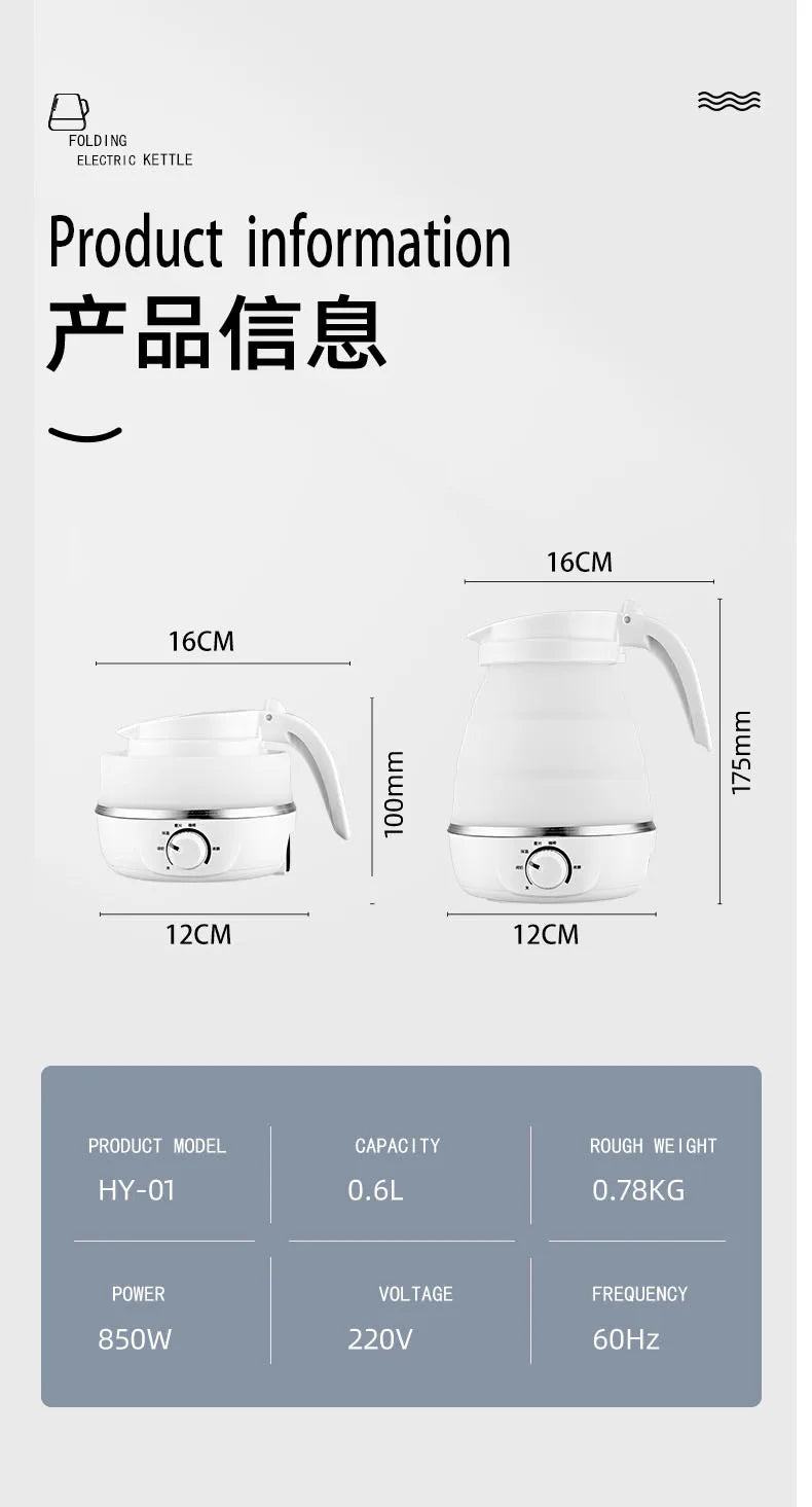 Mini Portable Fold Electric Kettle Thermostat Silicone Stainless Steel