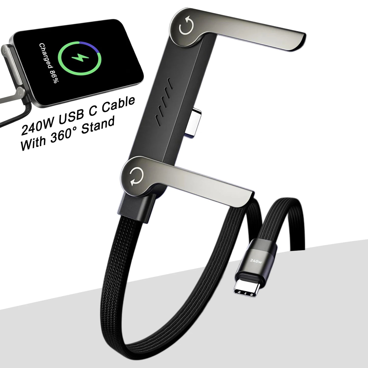 Phone Charger 2 in 1 Invisibles Holder Charger Cable 240w Fast Charging Cord with Built-in Phone Stand