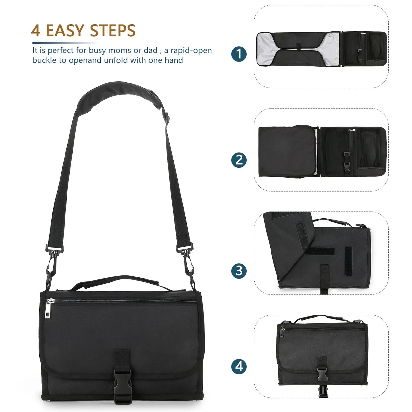 3 in 1 Diaper Changing Pad Portable Baby Changing Pad with Pockets Waterproof Travel Diaper Changing Hand Folding Diaper Bag