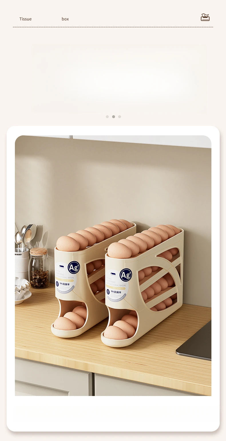 4Tiers Automatic Egg Roller Storage Holder Plastic Space Saving Egg Dispenser for Kitchen Organization