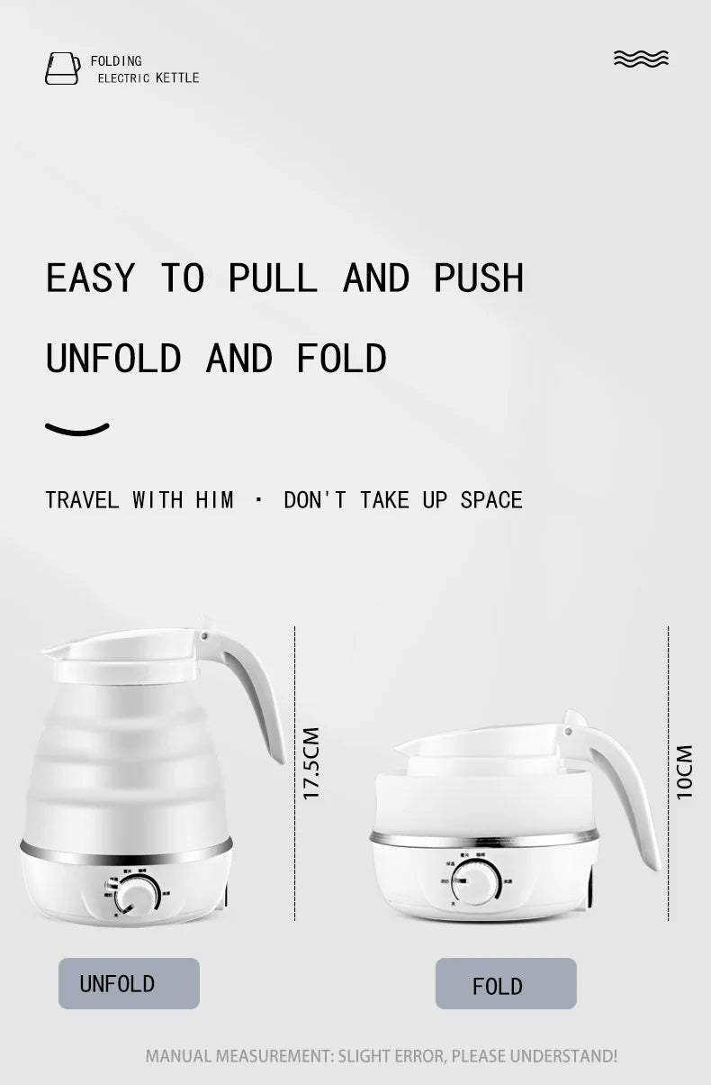 Mini Portable Fold Electric Kettle Thermostat Silicone Stainless Steel
