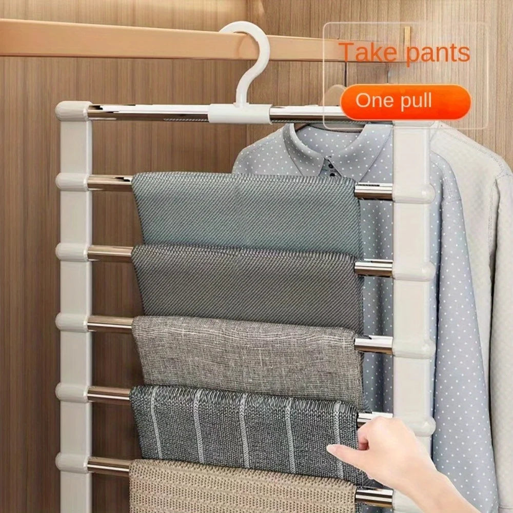 Stainless Steel Space-Saving Foldable Pants Hangers for Jeans, Leggings & Trousers - Closet Organizer