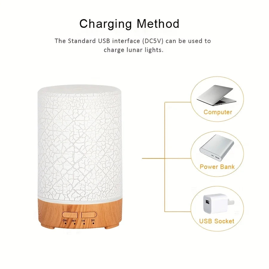 150ml Crack Design Essential Oil Diffuser with 7 Color LED USB Ultrasonic Air Humidifier for Living Room Office