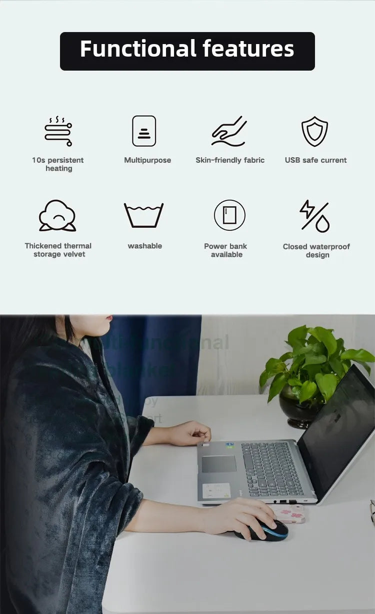 Mink Velvet Electric Blanket USB Heated Shawl Multifunctional Timer Wearable Warmth  Comfortable Home Heating