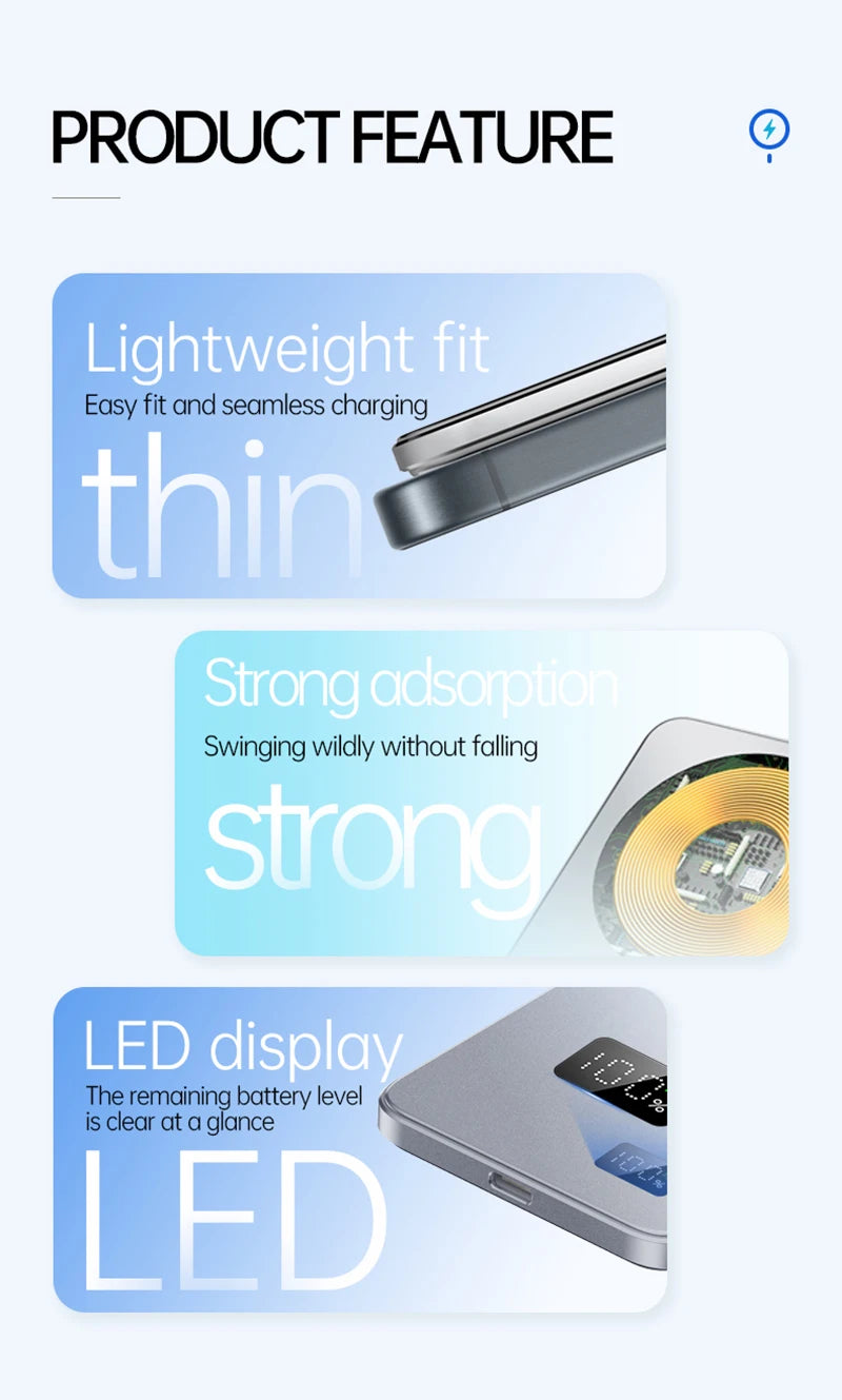 20W 10000mAh Thin Wireless Power Bank Magnetic Portable Fast Charging External Battery for Magsafe with LED Digital Display