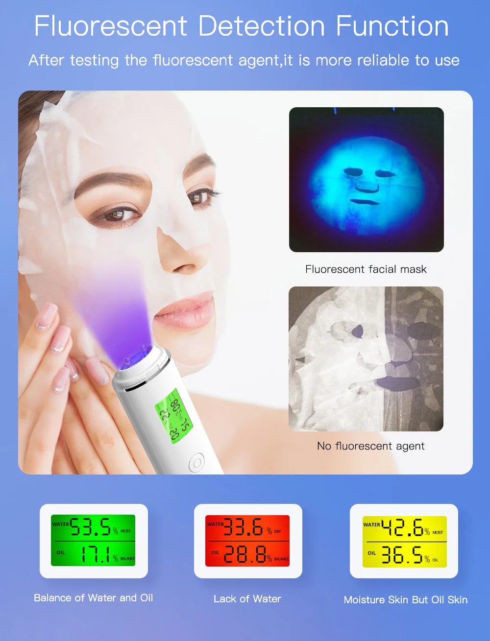 LCD Digital Skin Detector Pen Face Skin Tester Skin Smart Water Oil Fluorescent Content Facial Moisture Analyzer Skin Care Tools
