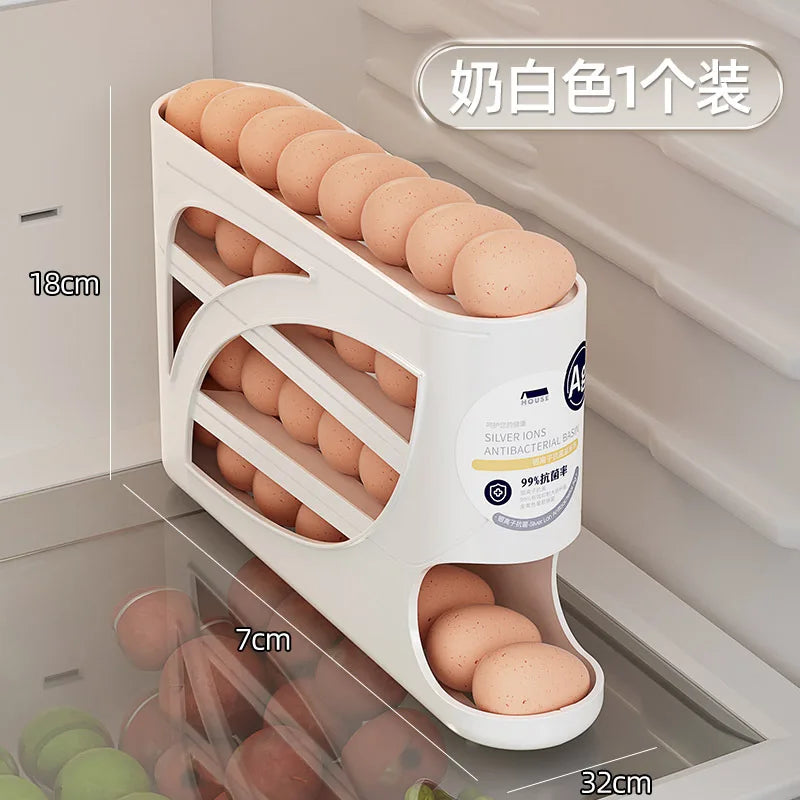 4Tiers Automatic Egg Roller Storage Holder Plastic Space Saving Egg Dispenser for Kitchen Organization