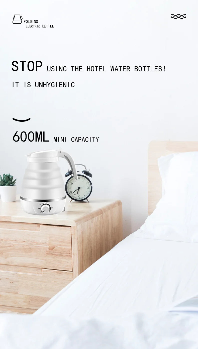 Mini Portable Fold Electric Kettle Thermostat Silicone Stainless Steel