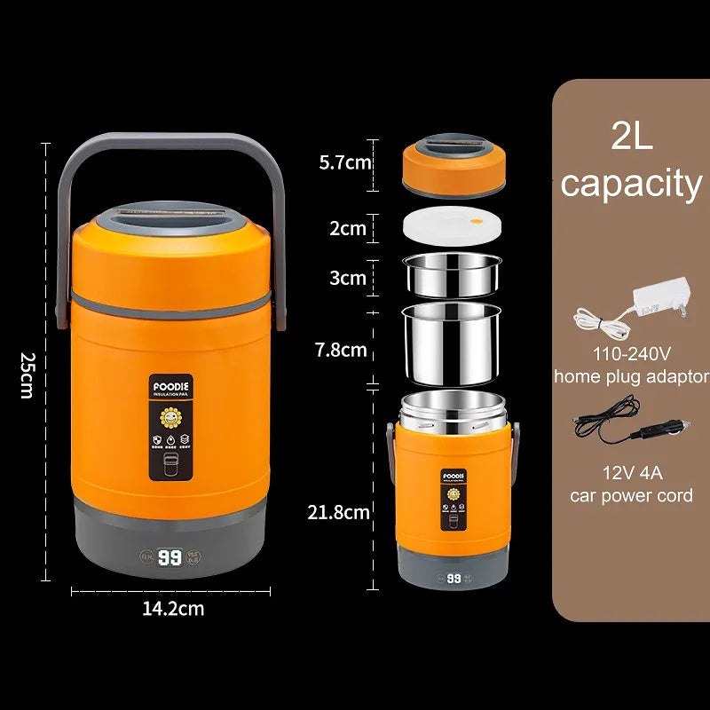 100-240V Electric Lunch Box 12V Car Rice Cooker Portable 304 Stainless Steel Double Layer Linner Thermal Insulation Lunch Box