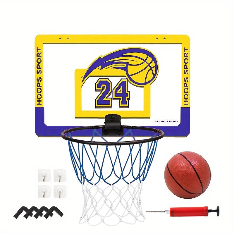 Children's Home Sports Basketball Set with Wall Bracket Non-Perforated Plastic Basketball Frame for Ages 3-12