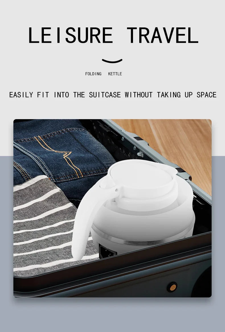 Mini Portable Fold Electric Kettle Thermostat Silicone Stainless Steel