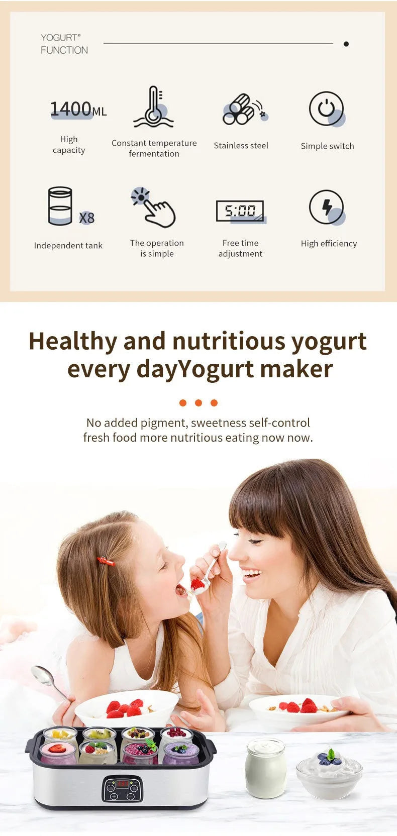 Automatic Yogurt Machine Treats Homemade Yogurt Professional Ice Cream Pudding Maker with 8 Yogurt Jar 110V /220V