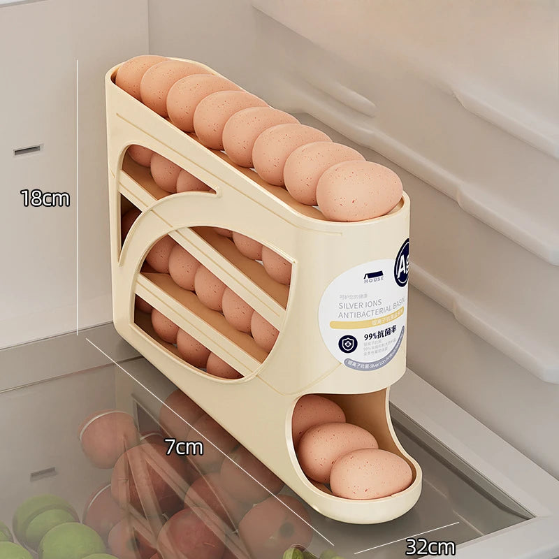 4Tiers Automatic Egg Roller Storage Holder Plastic Space Saving Egg Dispenser for Kitchen Organization