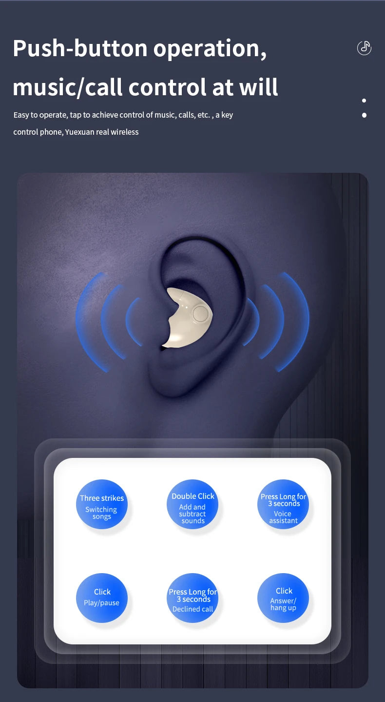 Sleep Invisible Stereo Headset IPX5 Waterproof Wireless Bluetooth Earphone Earbuds