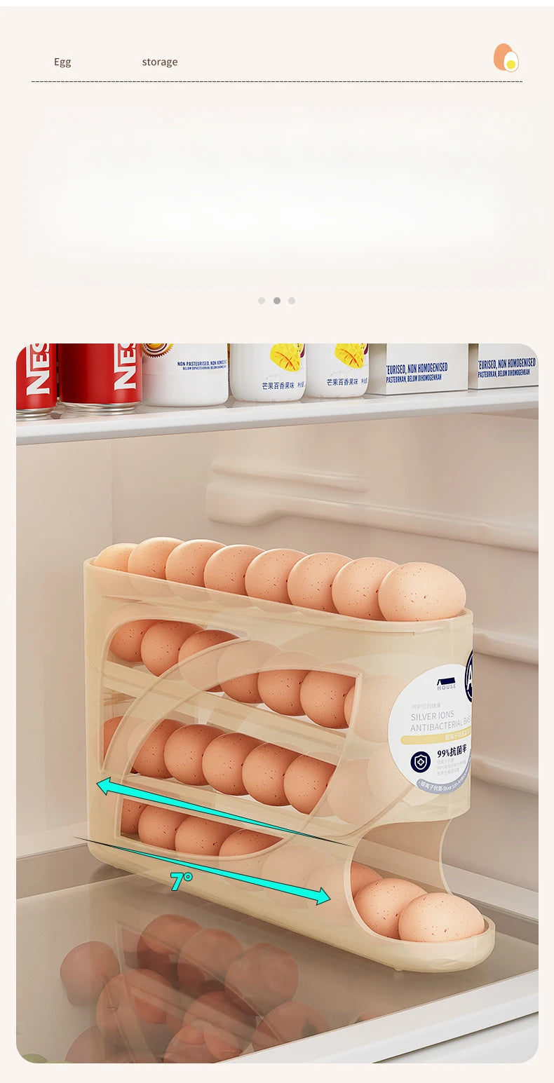 4Tiers Automatic Egg Roller Storage Holder Plastic Space Saving Egg Dispenser for Kitchen Organization