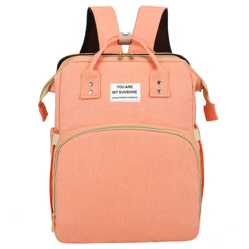 Foldable bed diaper bag with changing station insulated pocket and large capacity Multifunctional Double shoulder mommy bag