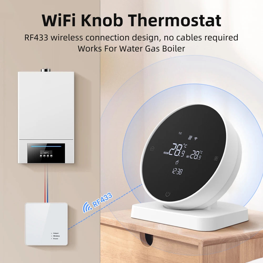 AVATTO WiFi Smart Thermostat,RF Wireless Temperature Controller for Gas Boiler Water Heating,Works with Tuya Alexa Google Home