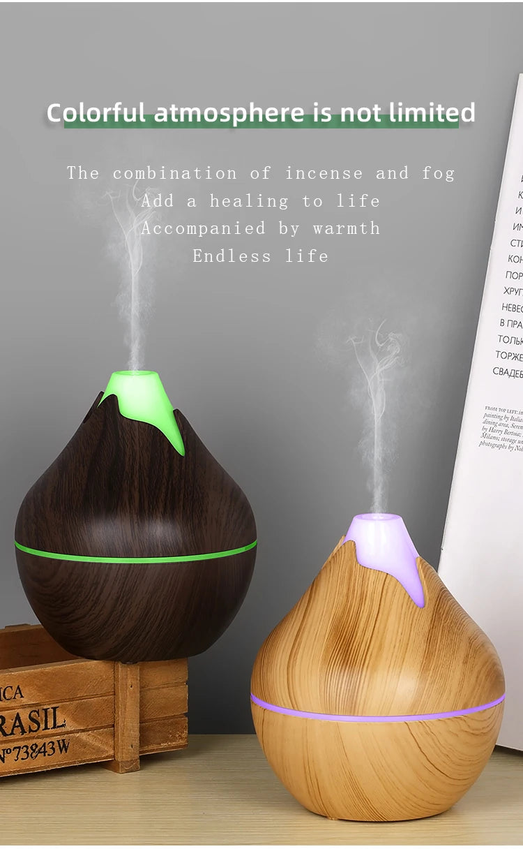 Aromatherapy Essential Oil Diffuser 350ML Wood Grain Remote Control Ultrasonic Air Humidifier Cool with 7 Color LED Light