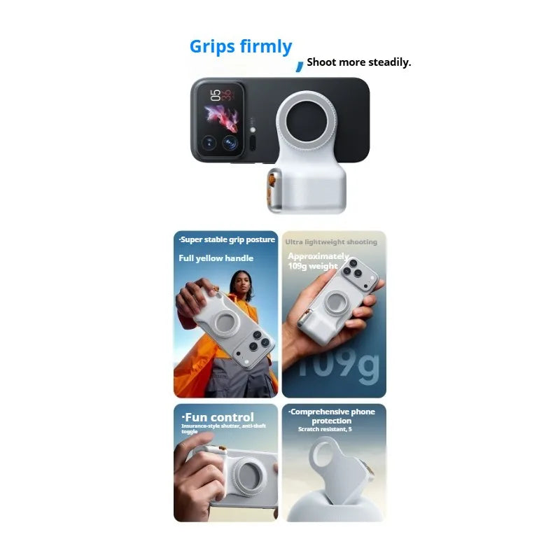Mobile phone magnetic assistant camera DSLR style suitable for iPhone and Android, comfortable ergonomic grip handle, lightweigh