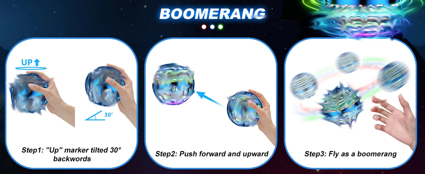 AI Flying Orb Ball Galaxy Cosmic Globe Hand Drone Boomerang Fidget Spinning Toy 9.5cm Diameter Plastic Juggling Ball for Ages 14+