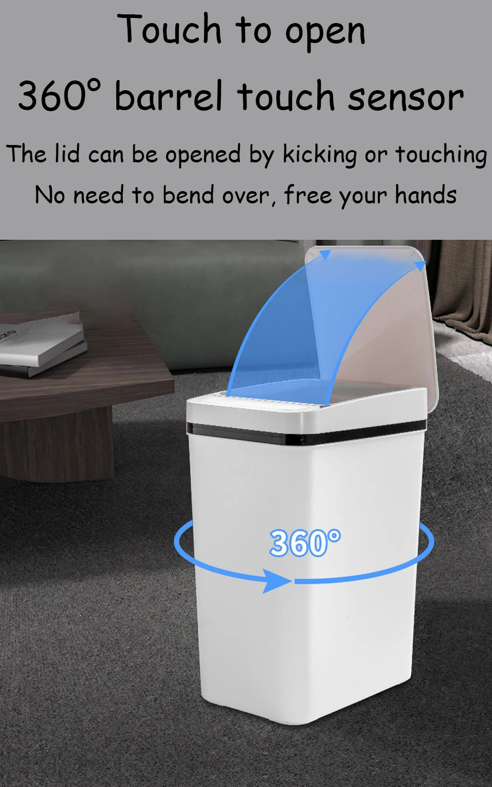 Bathroom Touchless Trash,12L Motion Sensor
