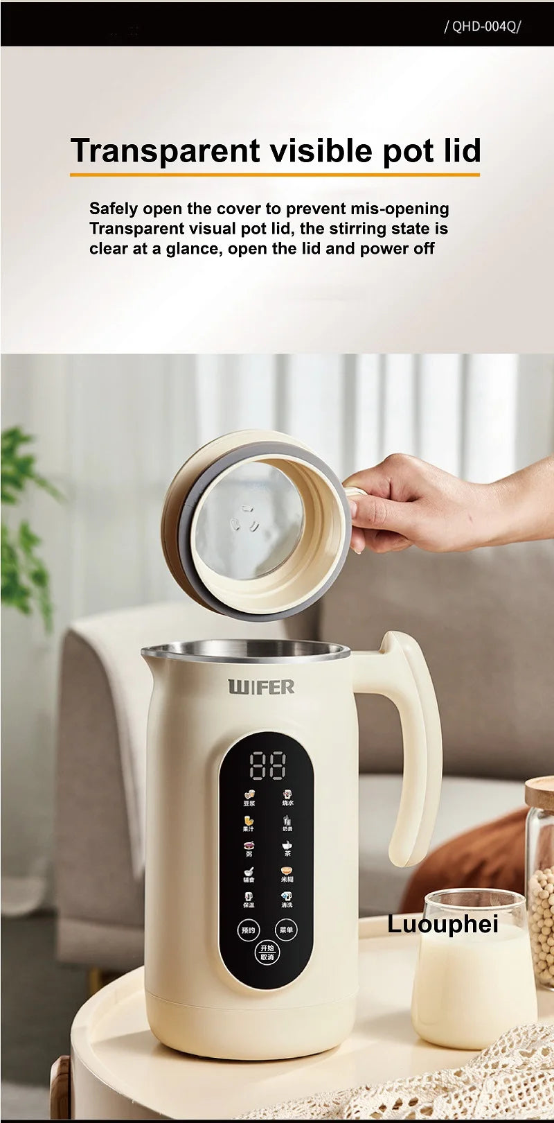 1.8L Soymilk Maker Electric Juicer 12h Appointment Rice Paste Machine Rapid Heating Food Wall Breaker Automatic