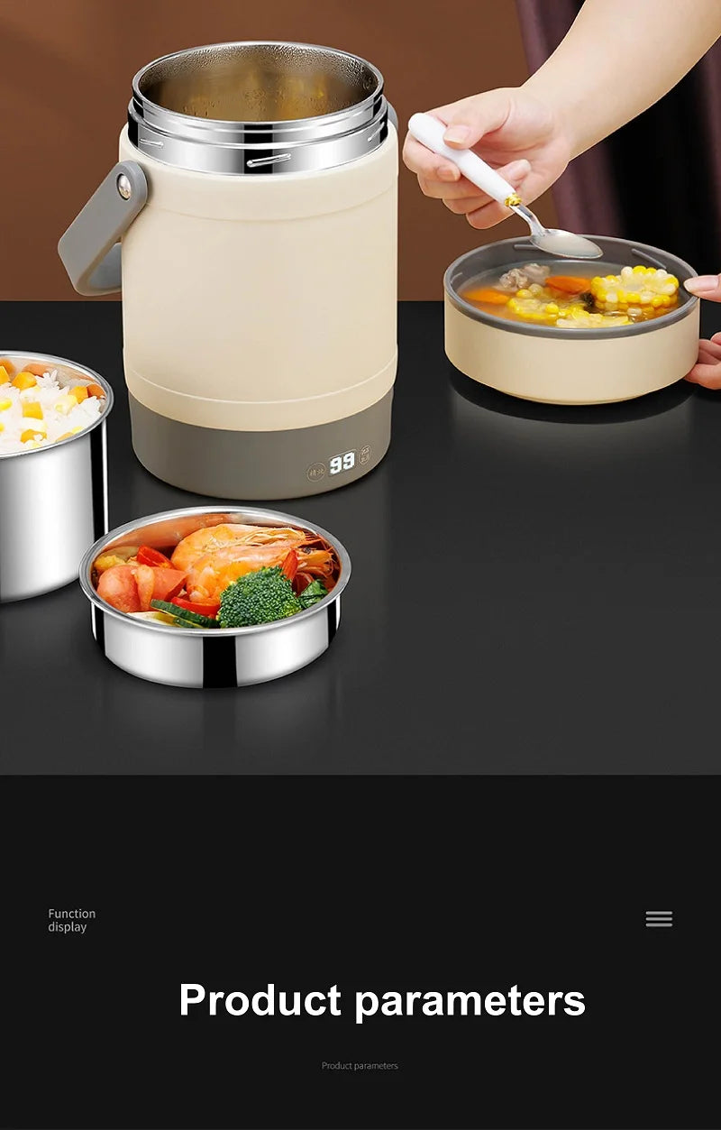 100-240V Electric Lunch Box 12V Car Rice Cooker Portable 304 Stainless Steel Double Layer Linner Thermal Insulation Lunch Box