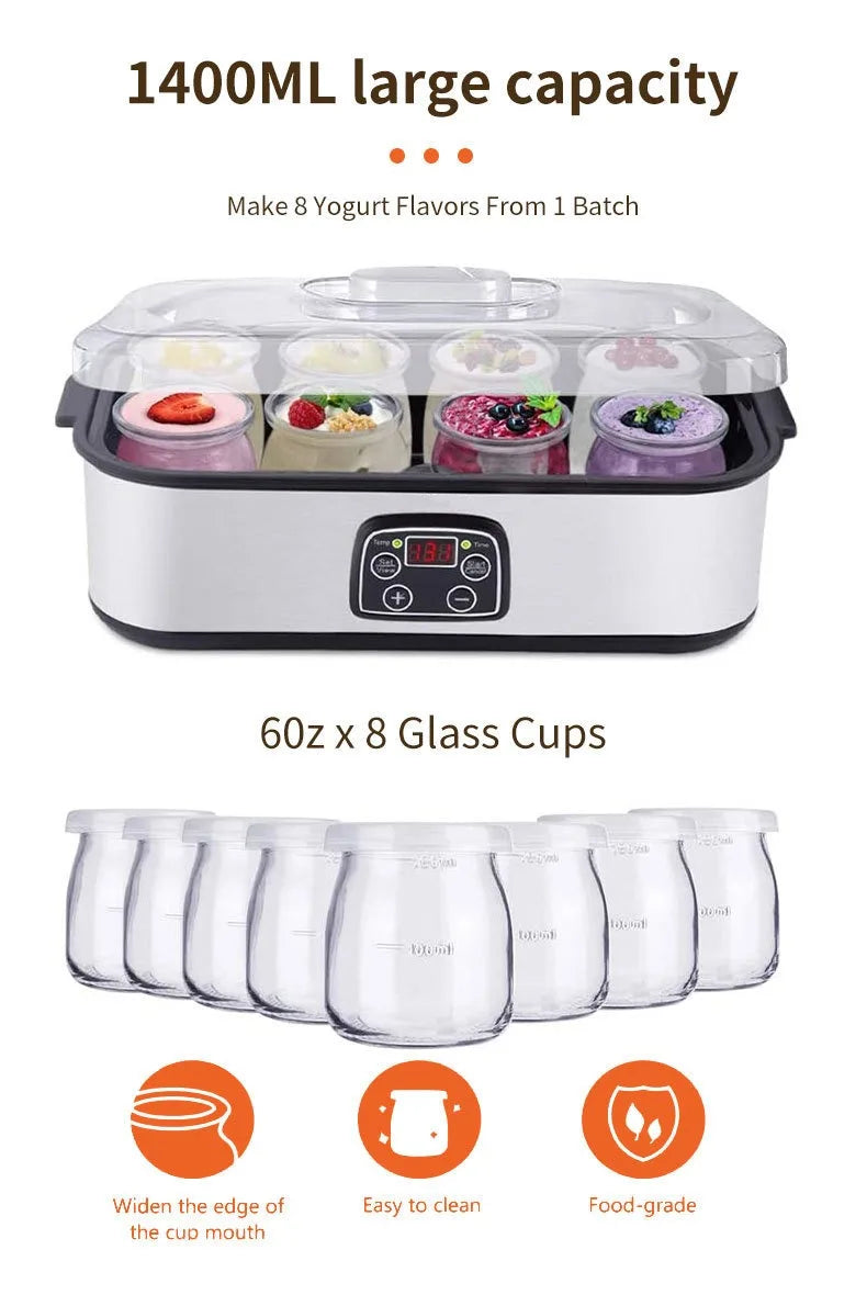Automatic Yogurt Machine Treats Homemade Yogurt Professional Ice Cream Pudding Maker with 8 Yogurt Jar 110V /220V