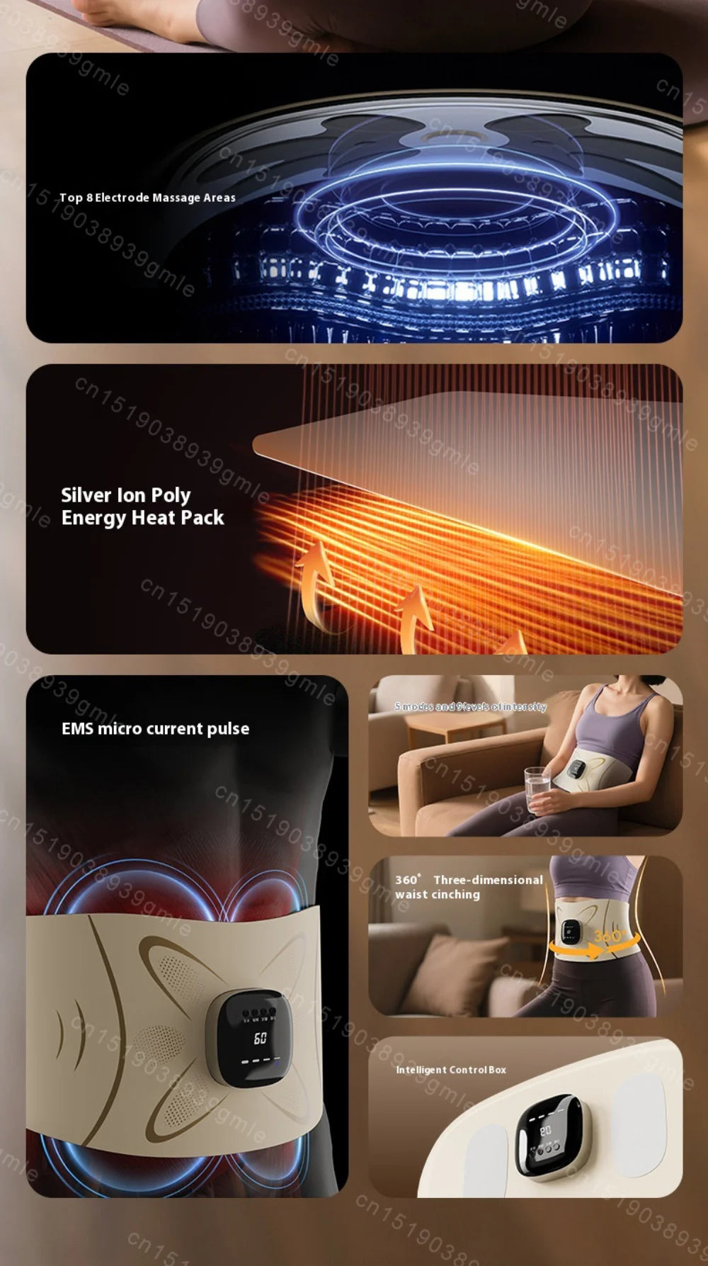 EMS Microcurrent Heating Massager Belt Pulse Body Sculptor Waist Relaxation Device with Warmth for Home Use