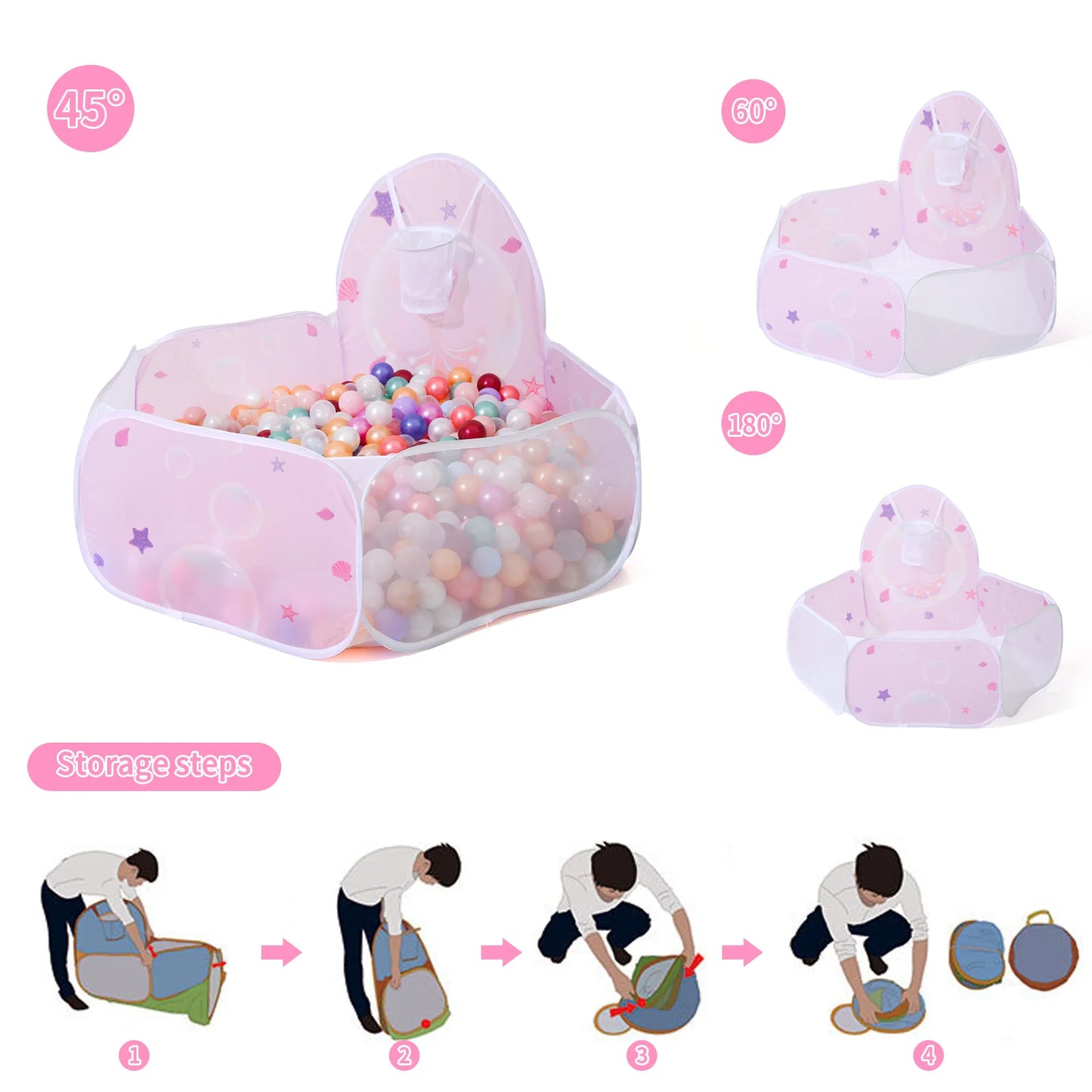 1 pc Ball Pit for Kids Pop Up Ball Pits Children Play Tent with Basketball Hoop and Zipper Storage Bag
