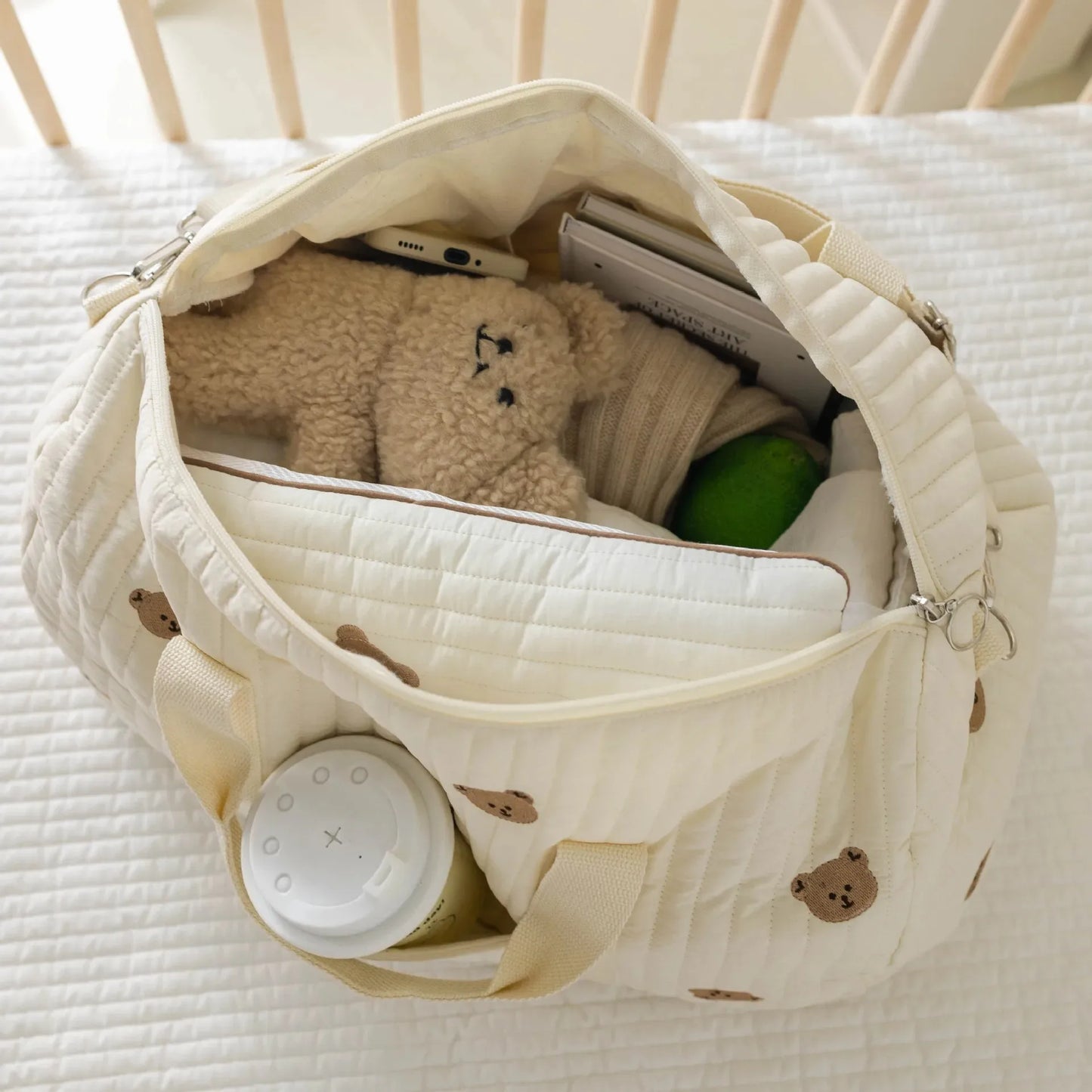 Little Bear Embroidered Handheld Shoulder Bag Cute Cartoon Large Capacity