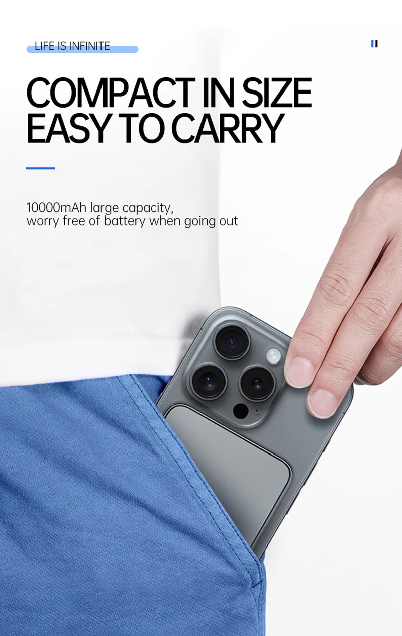 20W 10000mAh Thin Wireless Power Bank Magnetic Portable Fast Charging External Battery for Magsafe with LED Digital Display