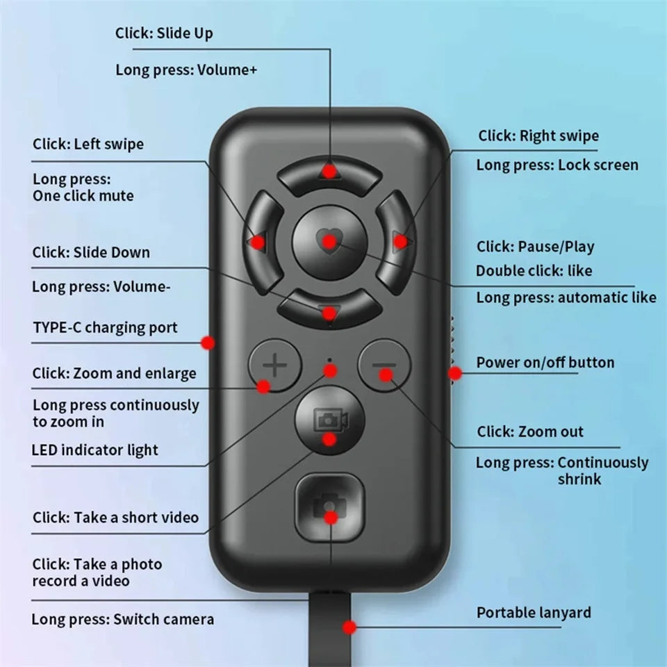 For Tik Tok Wireless Bluetooth Mobile Selfie Lazy Music Video Remote Control Mobile Phone Bluetooth Controller For All iPhone