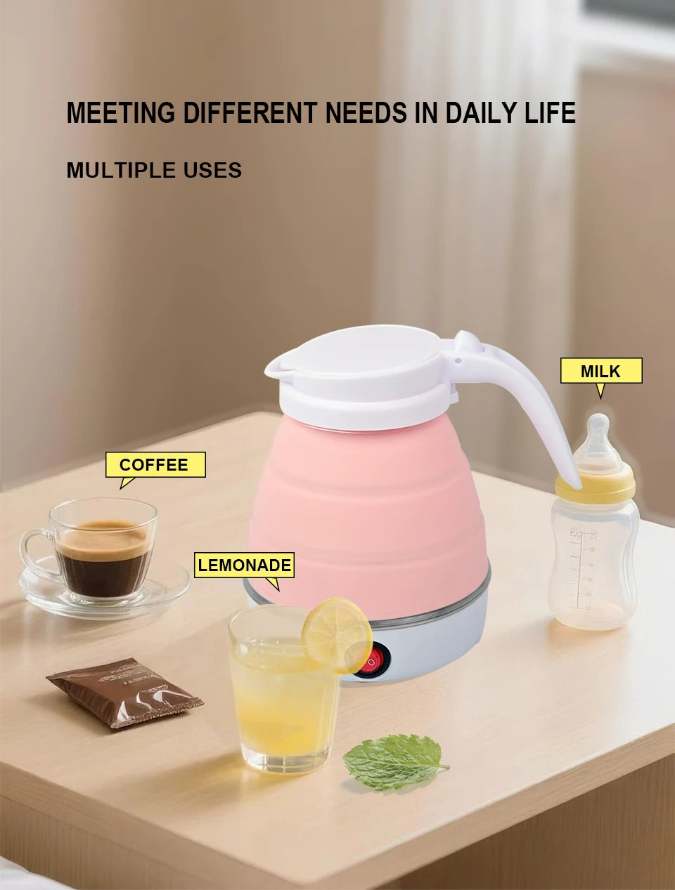 1.5L silicone folding traveling electric kettle